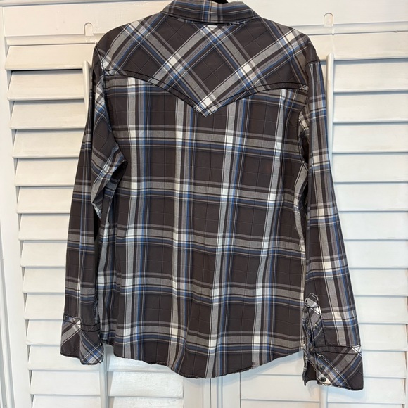 BKE Brown Plaid Pearl Snap Shirt Size Large - Picture 2 of 7